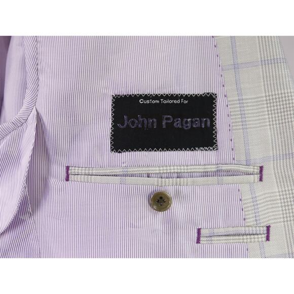 Beaux New York Bespoke Custom Gray Purple Windowpane Wool Linen Silk Blazer 42S - Picture 10 of 11
